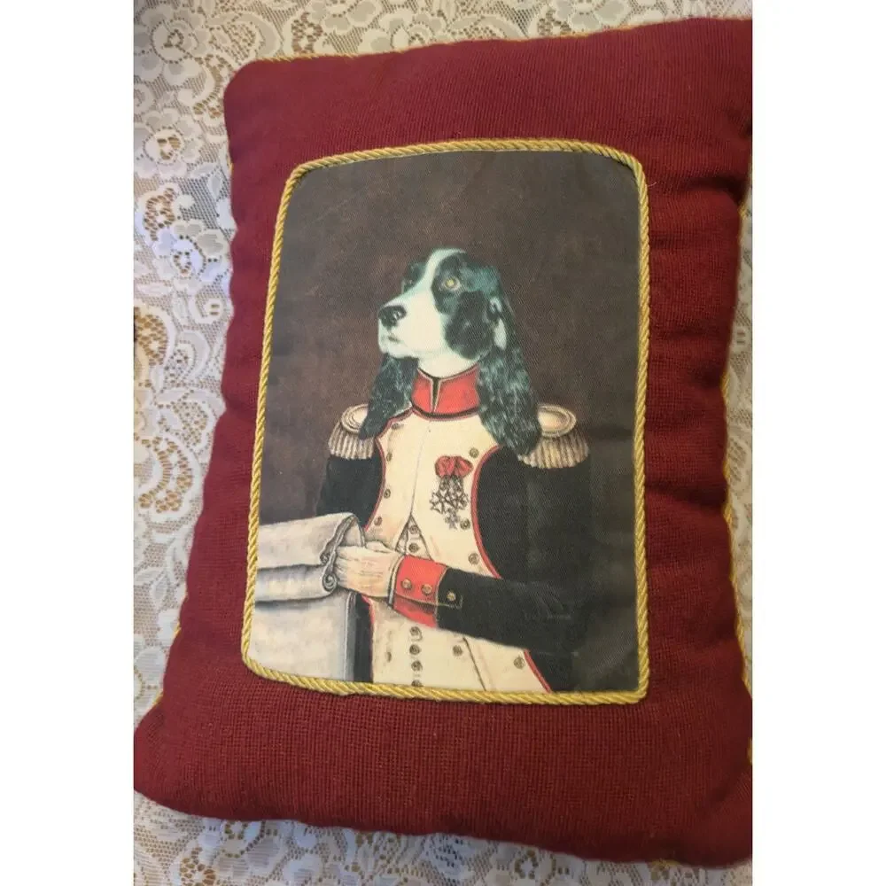 Vintage Exposures Spaniels Wool Decorative Pillows (2), Black & Red w/Gold Trim